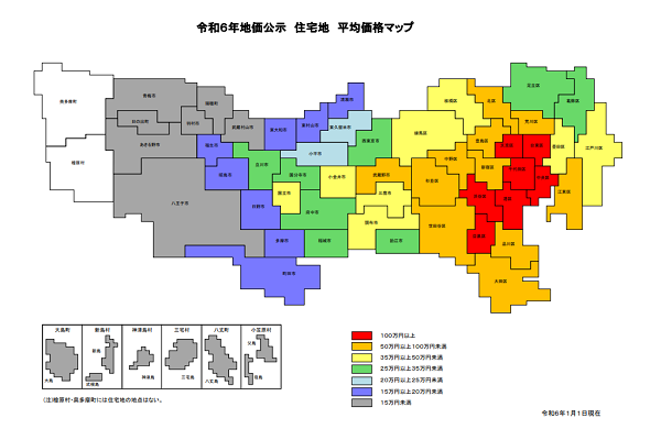 令和６年地価公示　住宅地　平均価格マップ_東京都